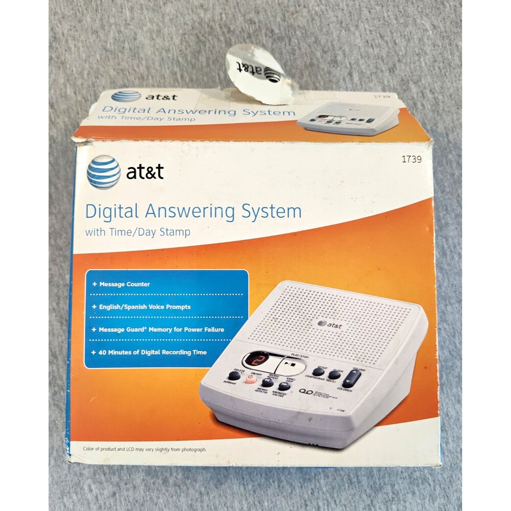 AT&T 1739 Digital Answering System Time/Day Stamp Remote Access White